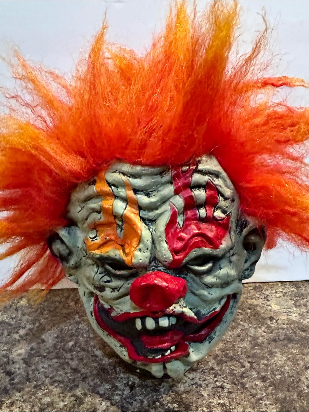 Scary Clown Head Mask with Bright Orange Hair
